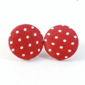 Handmade Fabric Button Earrings Polka Dots Classic Earrings Jewelry